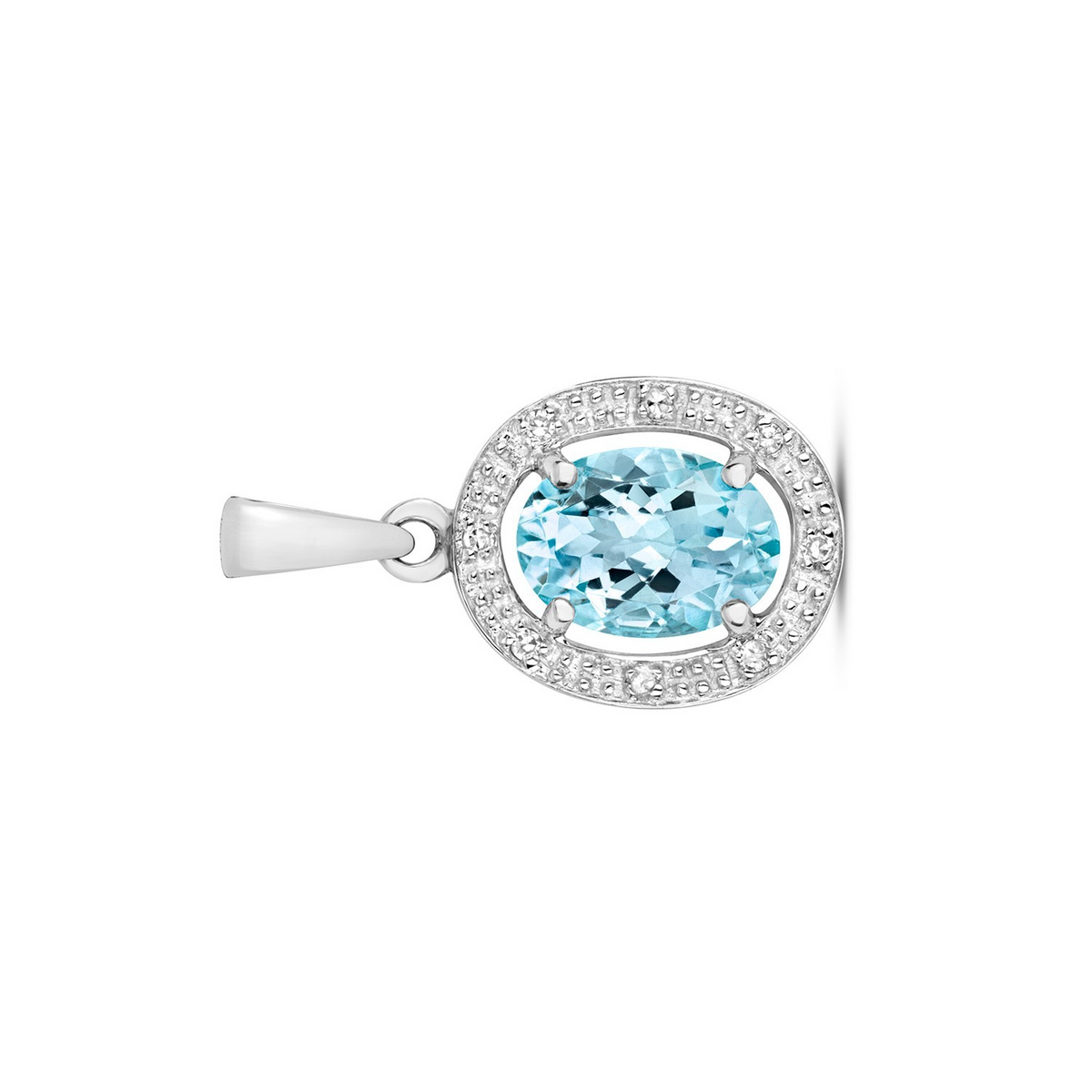 Oval Aquamarine Diamond Pendant 9ct White Gold 375 Hallmarked Chain Lengths