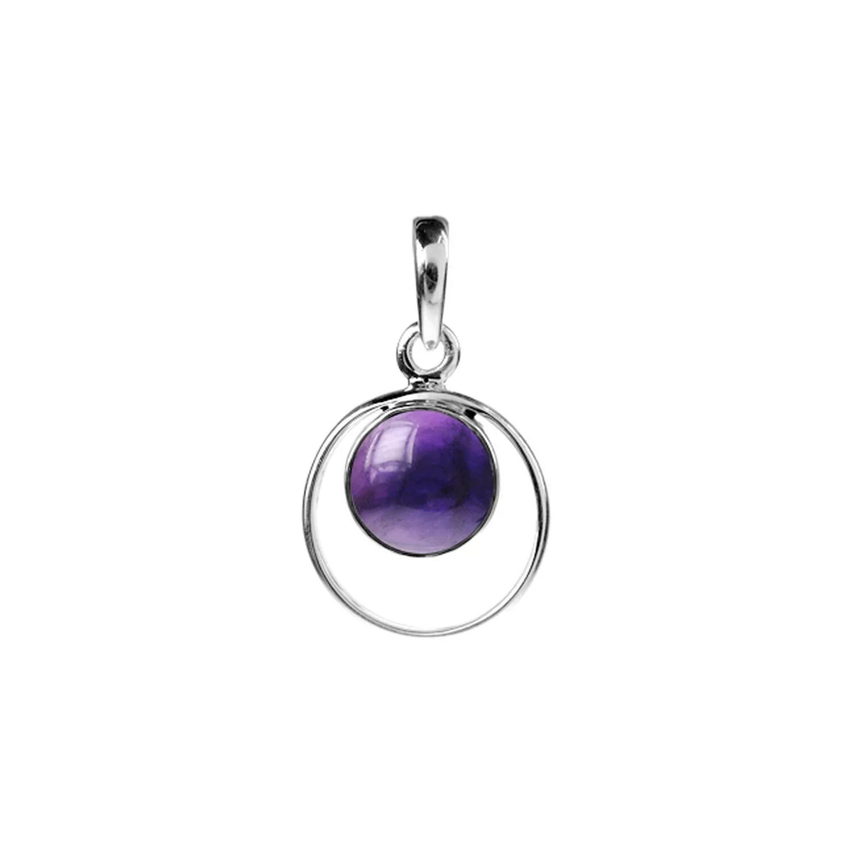 Flush Amethyst Hoop Pendant Sterling Silver 925 Hallmarked All Chain Lengths