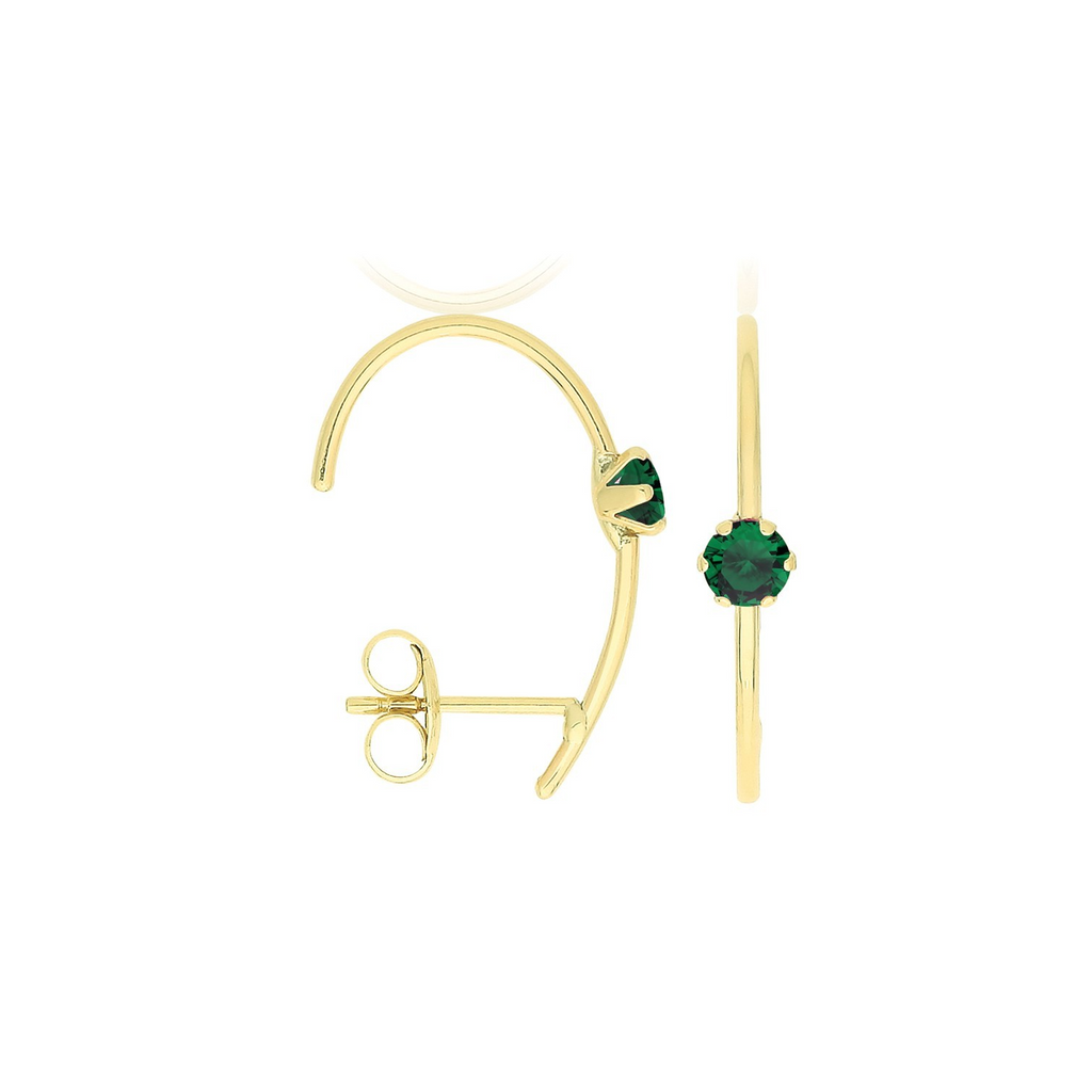 Natural Emerald Half Hoop Earrings 9ct Yellow Gold 375 Hallmarked Brand New