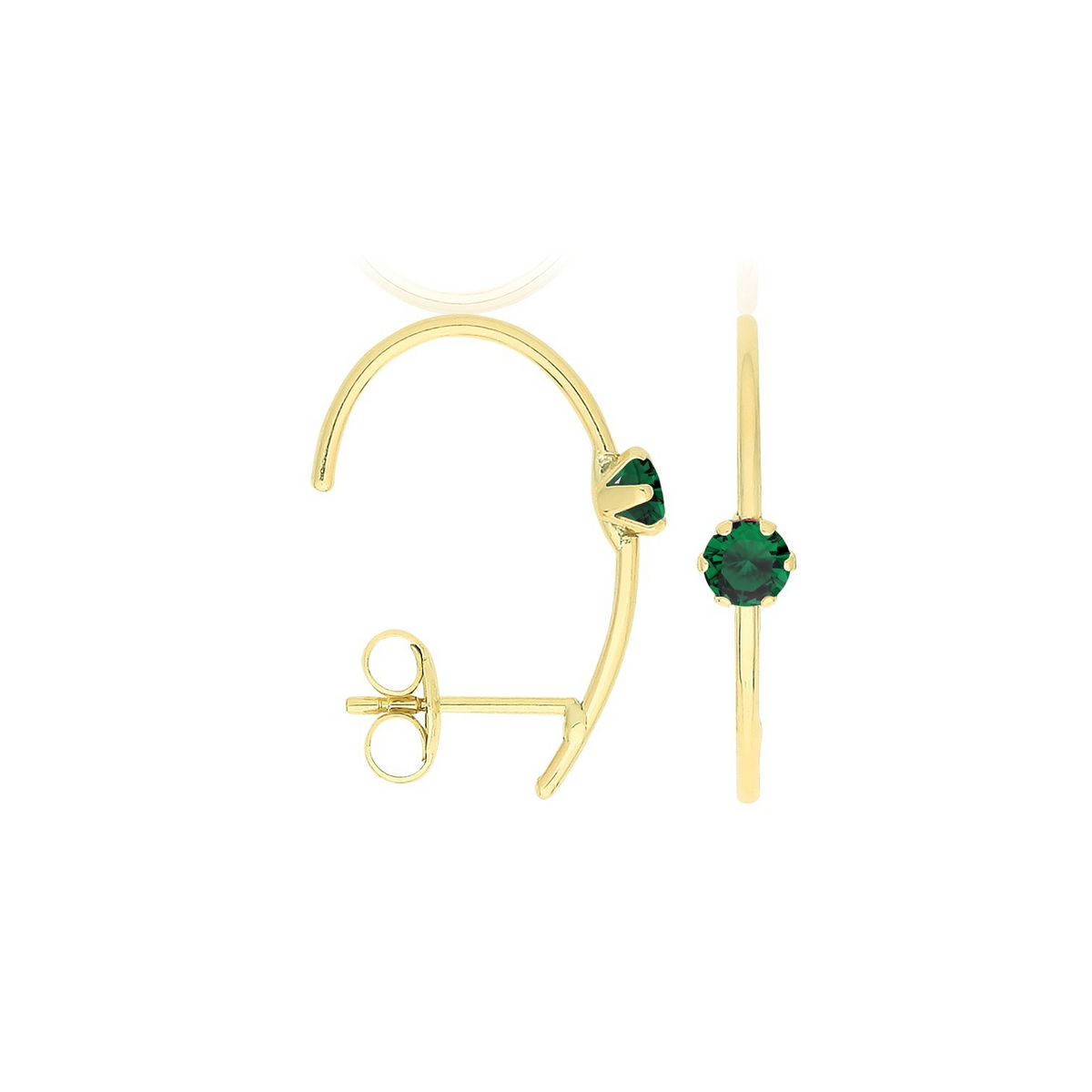 Natural Emerald Half Hoop Earrings 9ct Yellow Gold 375 Hallmarked Brand New
