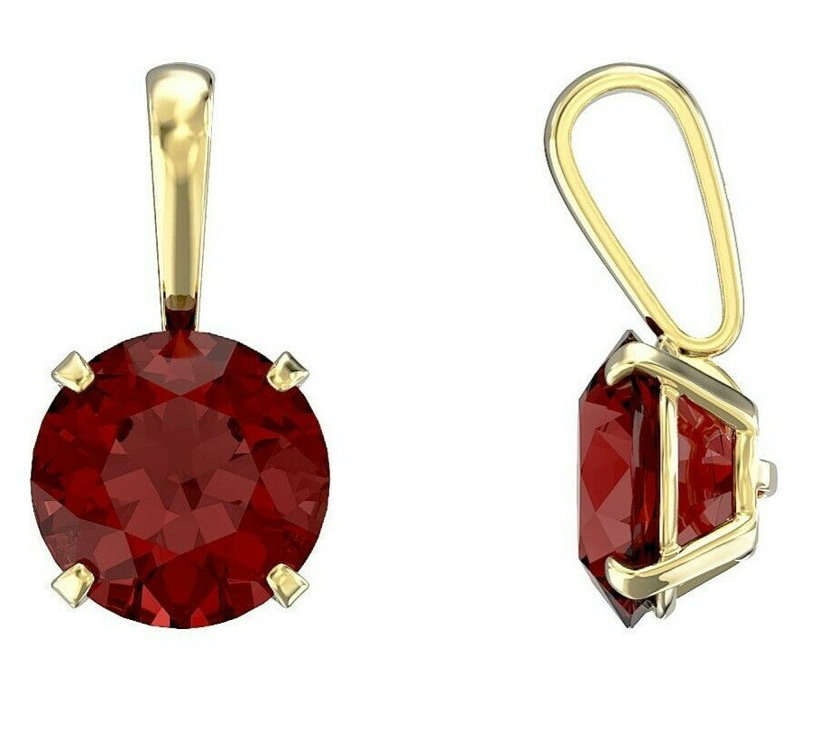 Yellow Gold Garnet Solitaire Pendant Hallmarked British Made All Chain Lengths