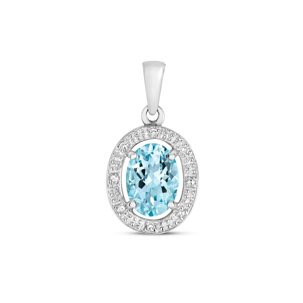 Oval Aquamarine Diamond Pendant 9ct White Gold 375 Hallmarked Chain Lengths