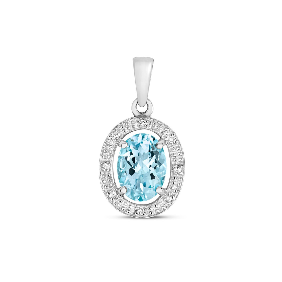 Oval Aquamarine Diamond Pendant 9ct White Gold 375 Hallmarked Chain Lengths