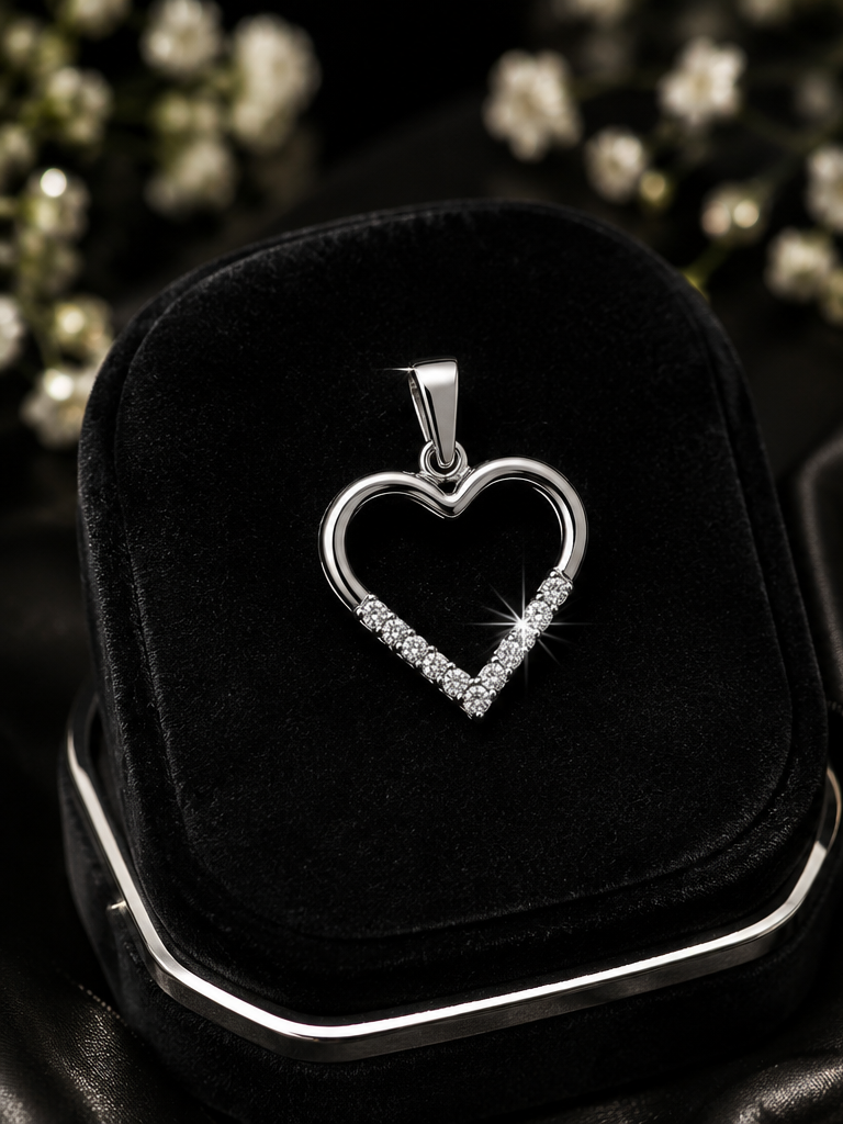 Open Heart 9ct White Gold Pendant 375 Hallmarked British Made All Chain Lengths