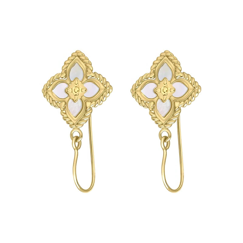 Mother Of Pearl Floral Drop Earrings 9ct Yellow Gold 375 Hallmarked British Made