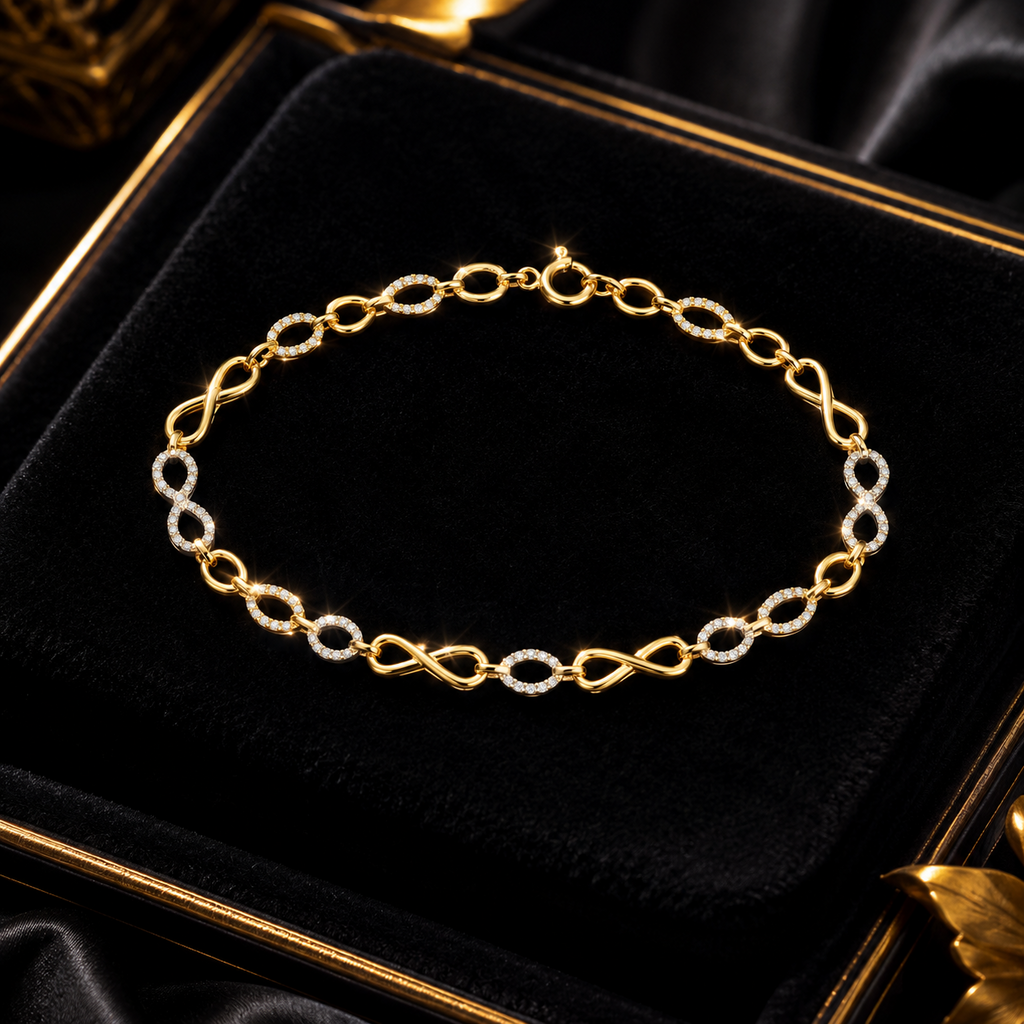 Gemstone Infinity Bracelet 9ct Yellow Gold 375 Hallmarked British Made Brand New