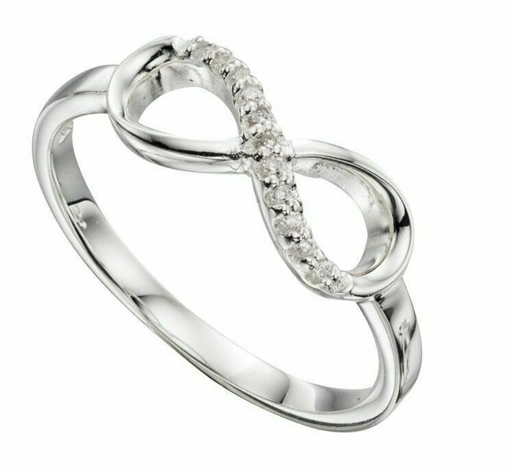 Sterling Silver CZ Infinity Loop Ring 925 Hallmarked Size K - S British Made