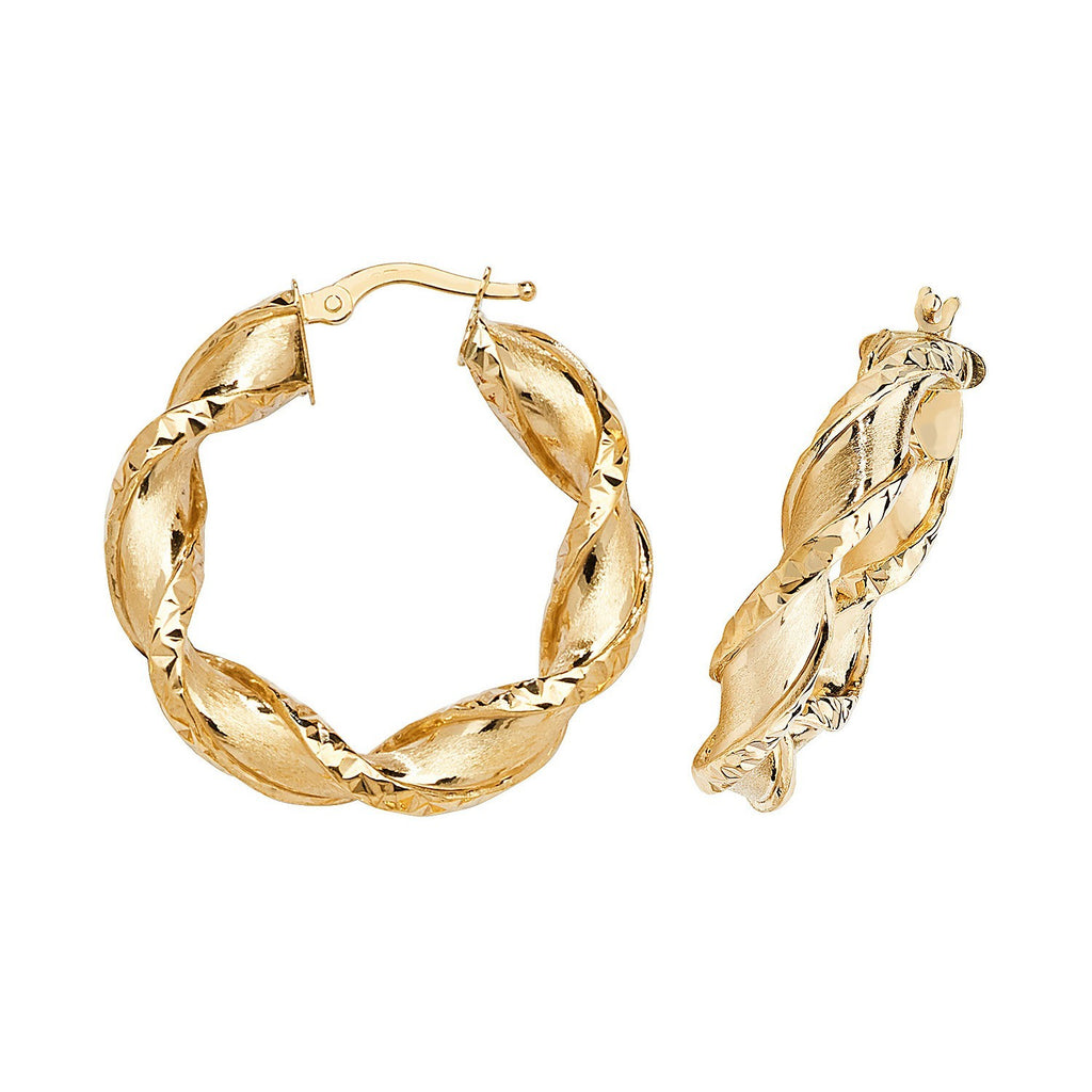 9ct Yellow Gold Chunky Twist Hoop Earrings 375 Hallmarked 15mm - 60mm Diameter