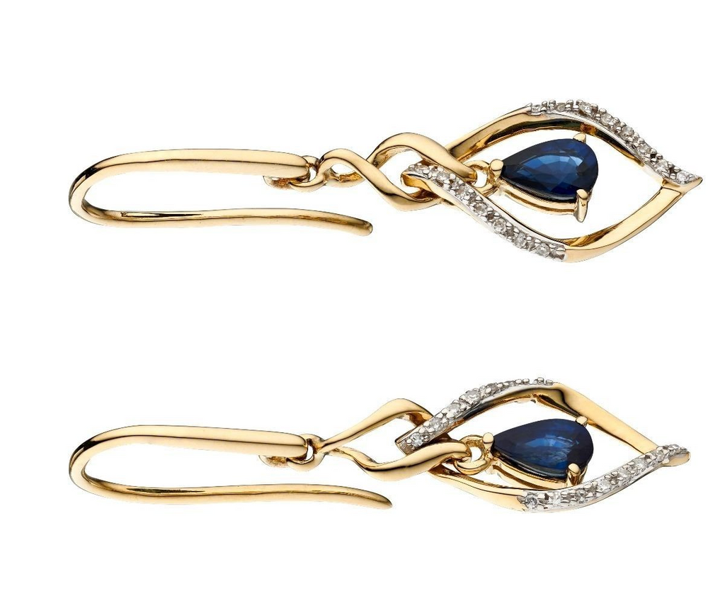 Marquise Sapphire/Diamond Drop Earrings 9ct Gold 375 Hallmarked British Made