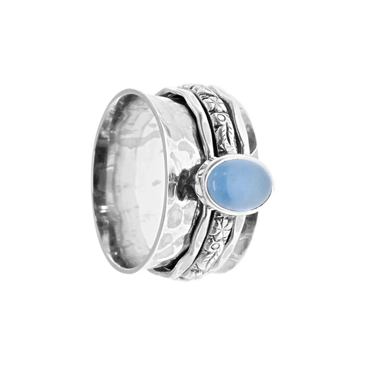 Triple Floral Chalcedony Spinner Ring Sterling Silver 925 Hallmarked Size K - T