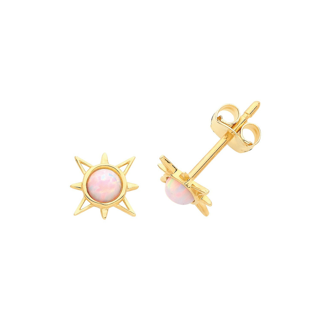 Natural Opal Sun Stud Earrings 9ct Yellow Gold 375 Hallmarked Brand New