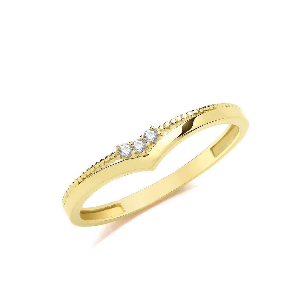 3 Stone Wishbone Ring 9ct Yellow Gold Hallmarked Sizes J - T  British Made