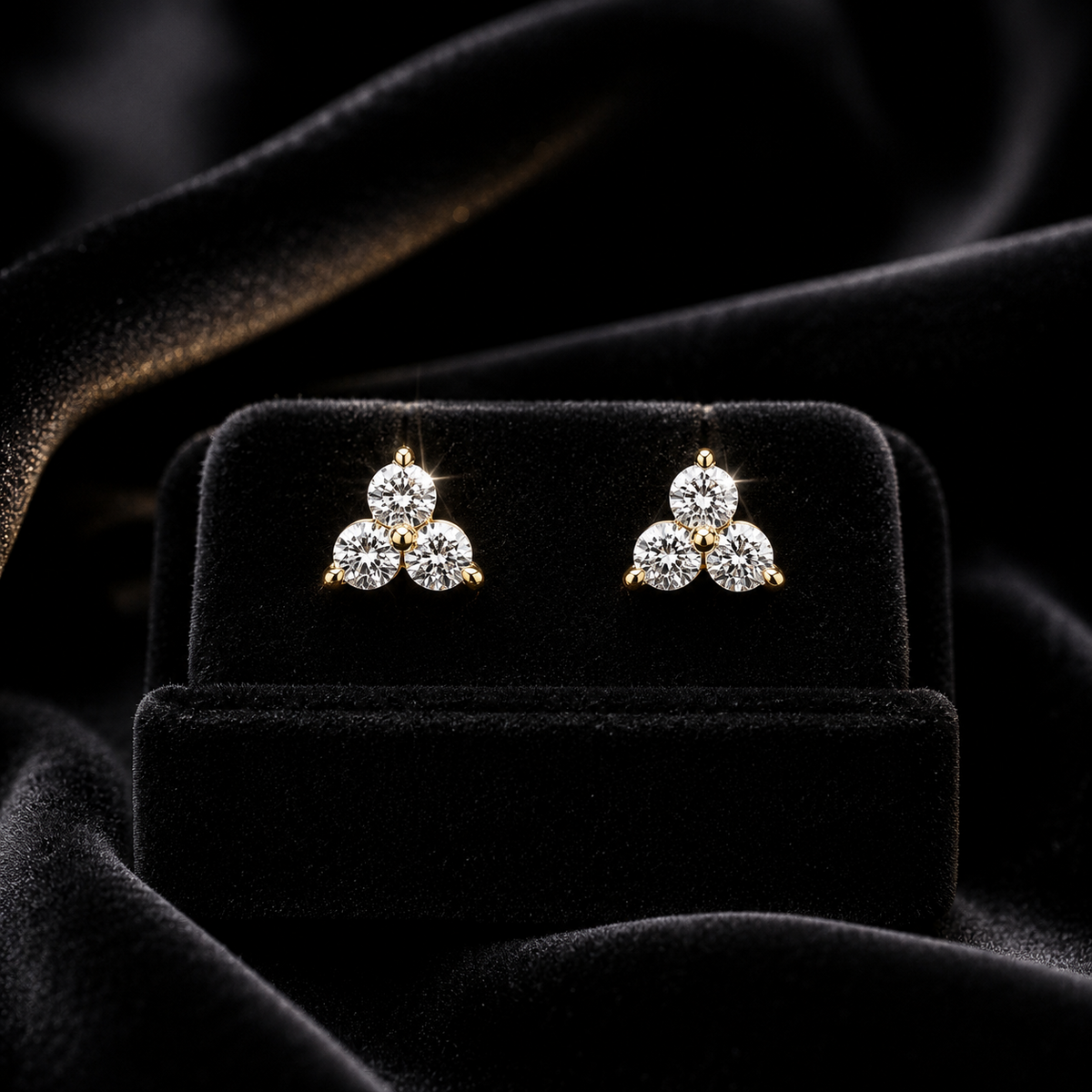3 Natural Diamond Stud Earrings 18ct Yellow Gold Hallmarked British Made