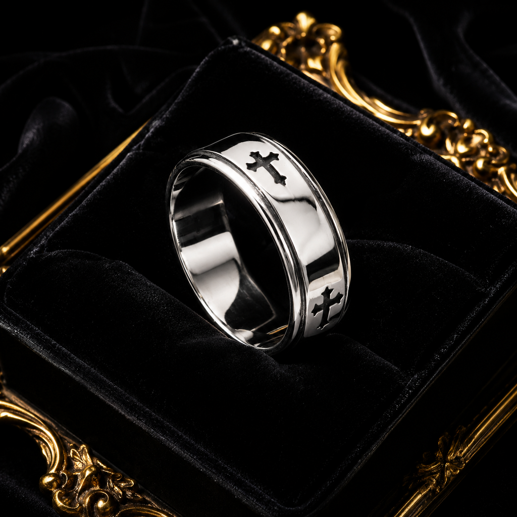 Men's Sterling Silver Cross Ring Engagement Gents 925 Hallmark Sizes R - Z