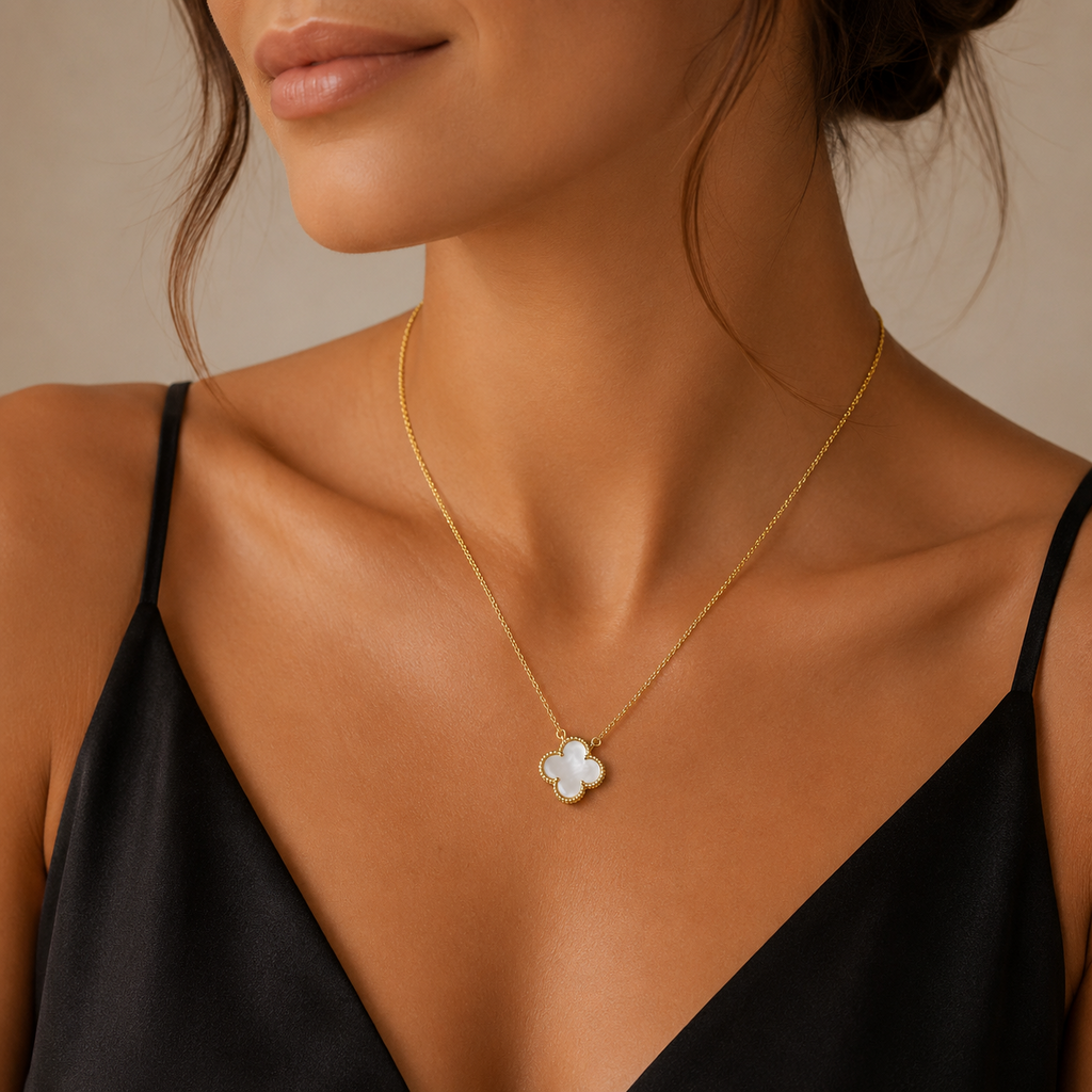 Pearl Quatrefoil Pendant 9ct Yellow Gold Plated Hallmarked All Chain Lengths
