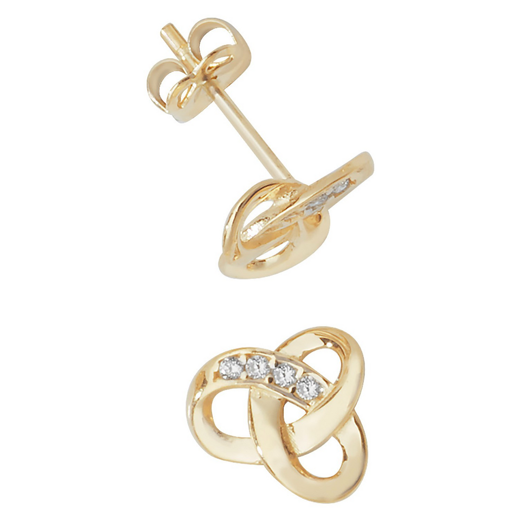 4 Stone Infinity Stud Earrings 9ct Yellow Gold 375 Hallmarked Brand New Boxed