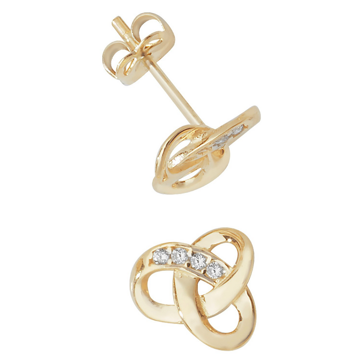 4 Stone Infinity Stud Earrings 9ct Yellow Gold 375 Hallmarked Brand New Boxed