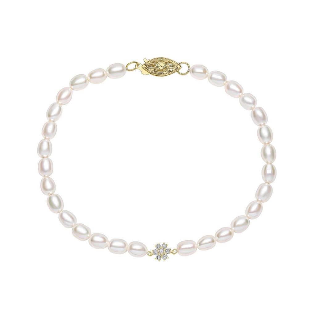Seed Pearl And Diamond Bracelet In 9ct Yellow Gold 375 Hallmarked British Made