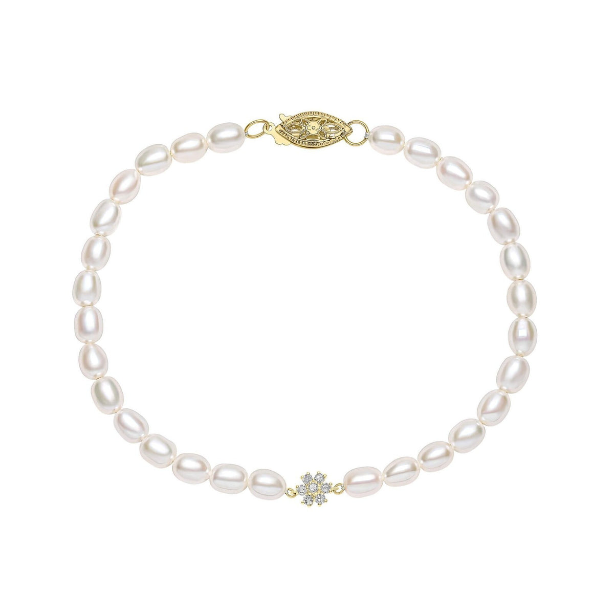 Seed Pearl And Diamond Bracelet In 9ct Yellow Gold 375 Hallmarked British Made