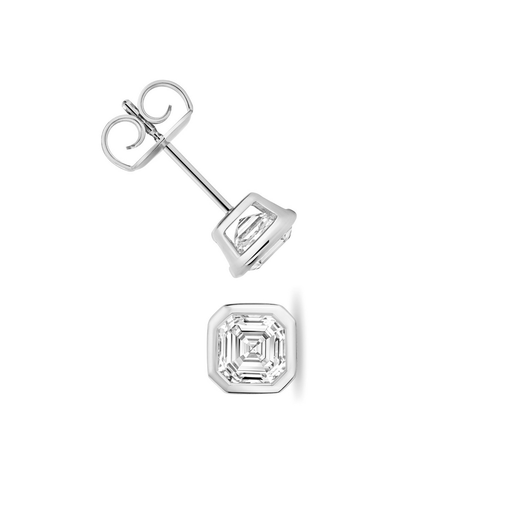Lab-Grown Diamond Asscher Stud Earrings 18ct White Gold Hallmarked British Made