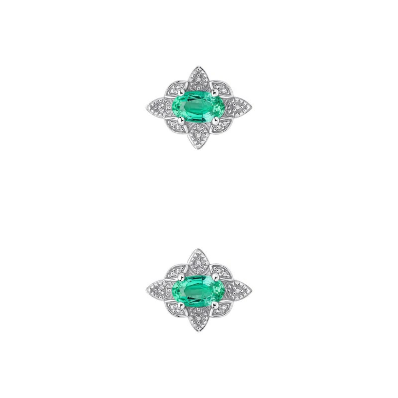 Oval Emerald Vinatge Stud Earrings 9ct White Gold 375 Hallmarked British Made
