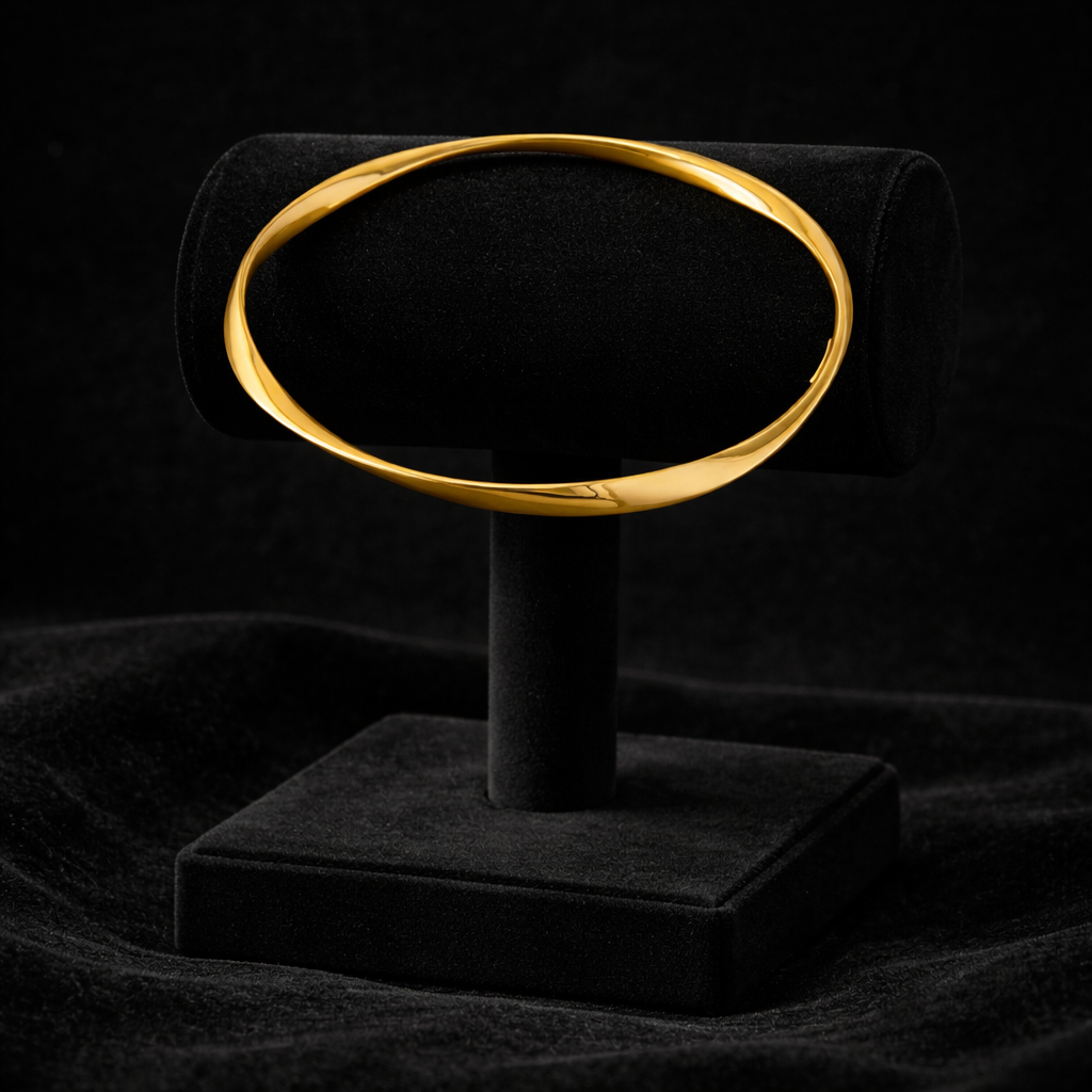 18ct Yellow Gold Crossover Bangle On Sterling Silver British Made Hallmarked