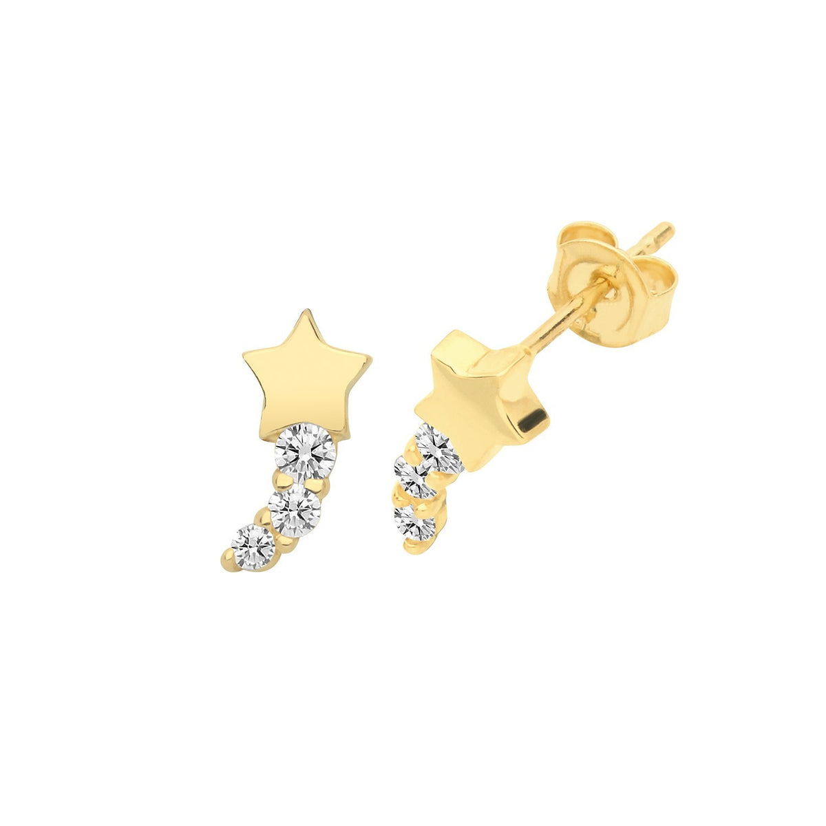 Shooting Star Stud Earrings 9ct Yellow Gold 375 Hallmarked Brand New Boxed
