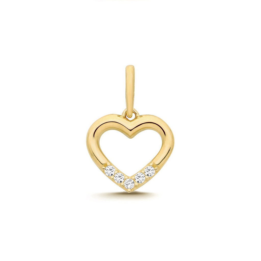 5 Stone Heart Yellow Gold Pendant 375 Hallmarked All Chain Lengths
