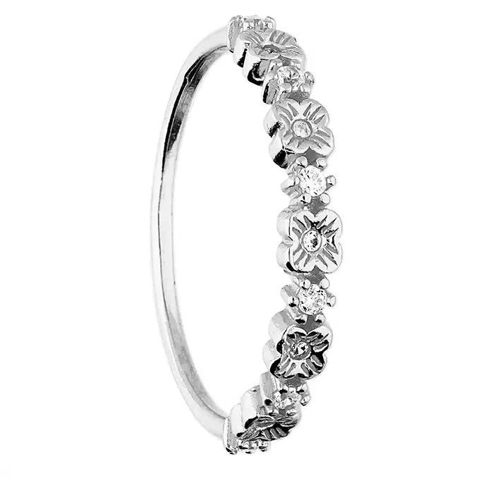 Flower & Star Eternity Ring Sterling Silver 925 Hallmark British Made Size L - R