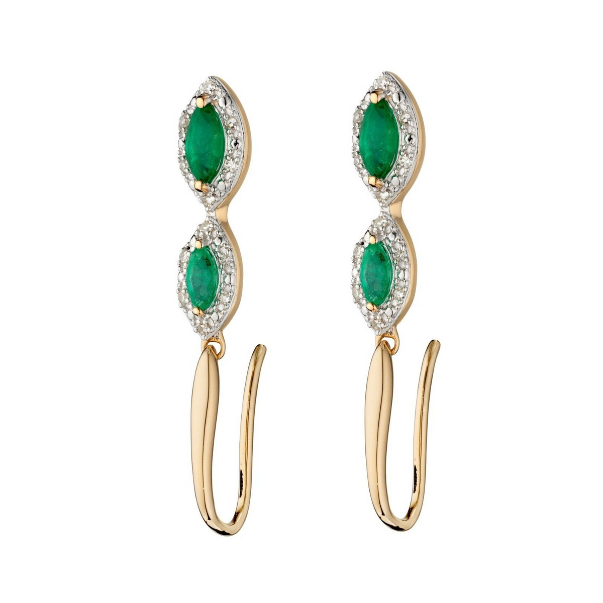 Emerald And Diamond Marquise Earrings 9ct Yellow Gold 375 Hallmark British Made
