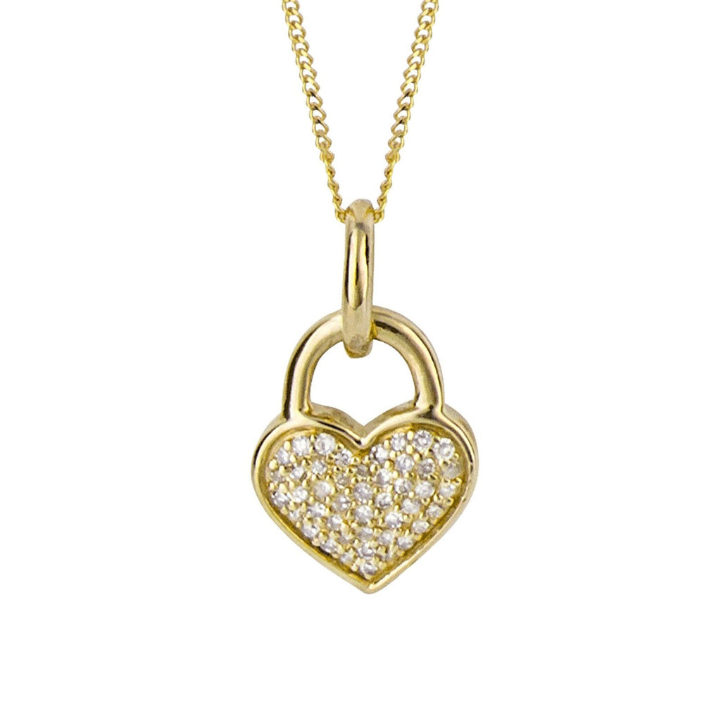 Heart Padlock Diamond Pendant 9ct Yellow Gold 375 Hallmarked British Made