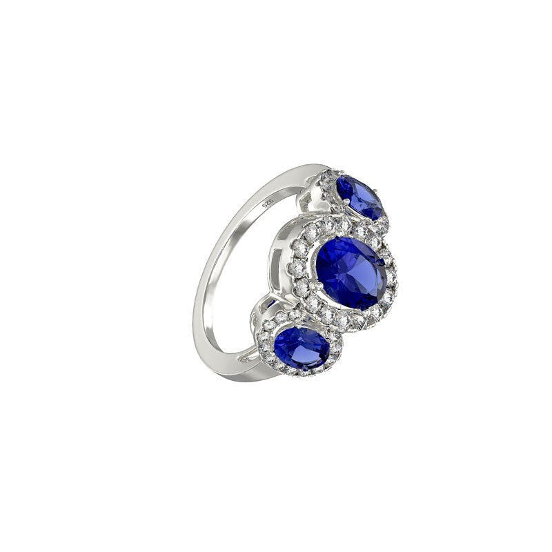 Sterling Silver Sapphire Ring 3 Stone 925 Hallmarked British Made Sizes J - R