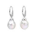 Natural Pearl & Topaz Hoop Earrings 9ct White Gold 375 Hallmarked British Made