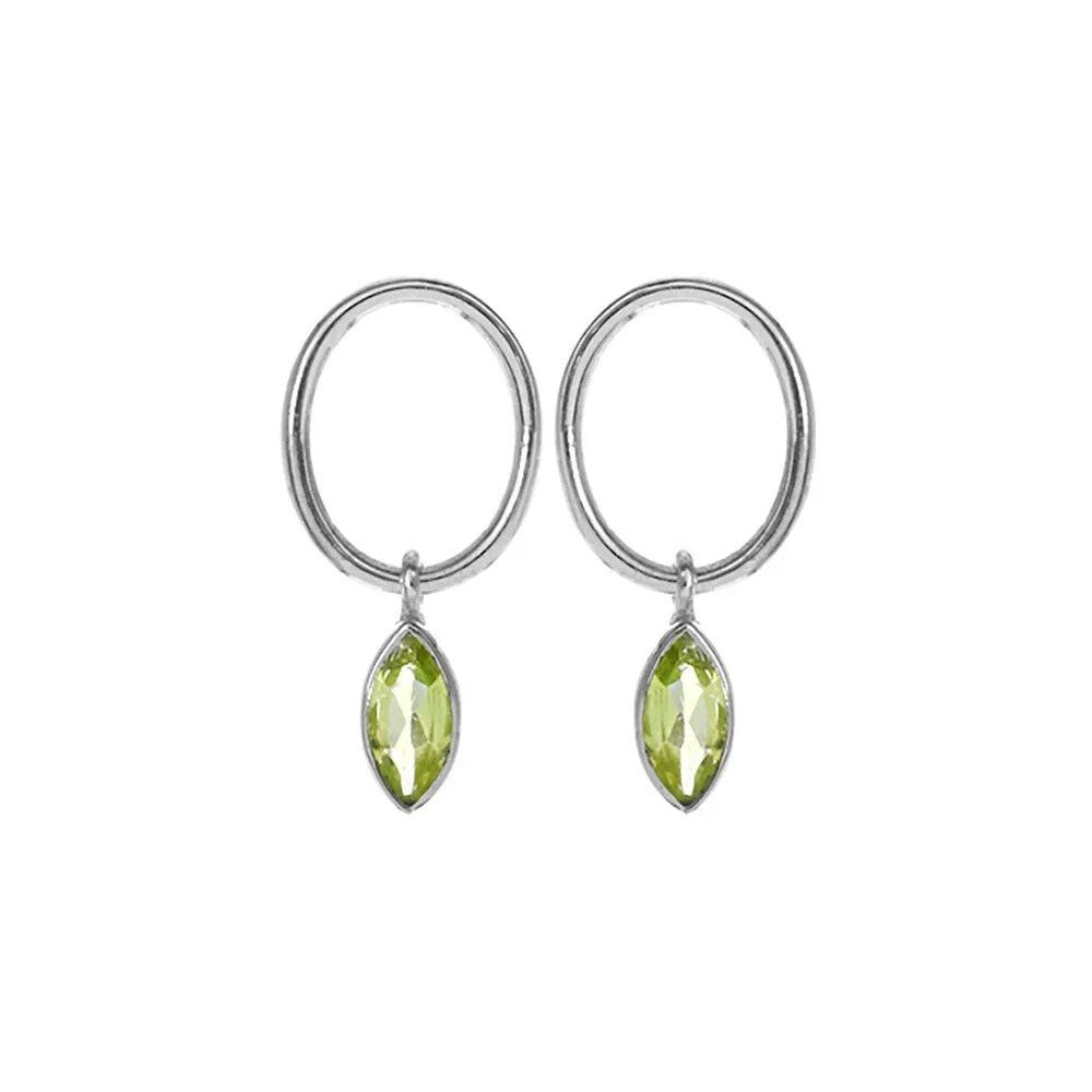 Marquise Peridot Hoop Earrings Sterling Silver 925 Hallmarked Brand New Boxed