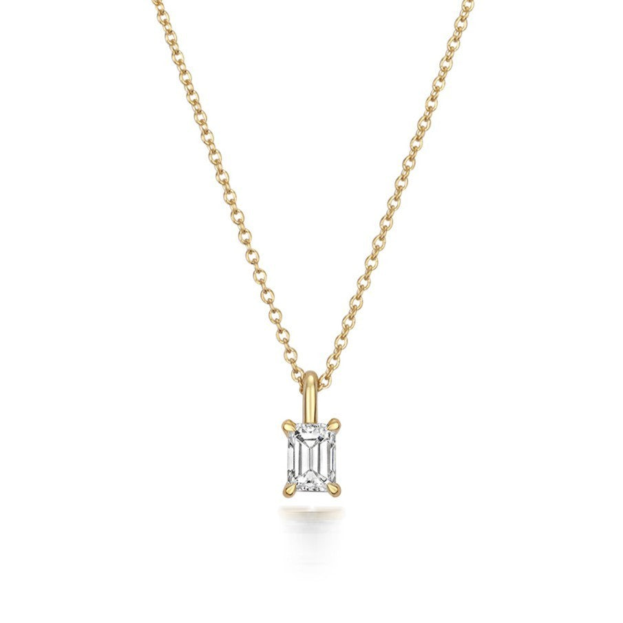 1 Natural Diamond Emerald Cut Necklace 18ct Yelllow Gold Hallmarked British Made