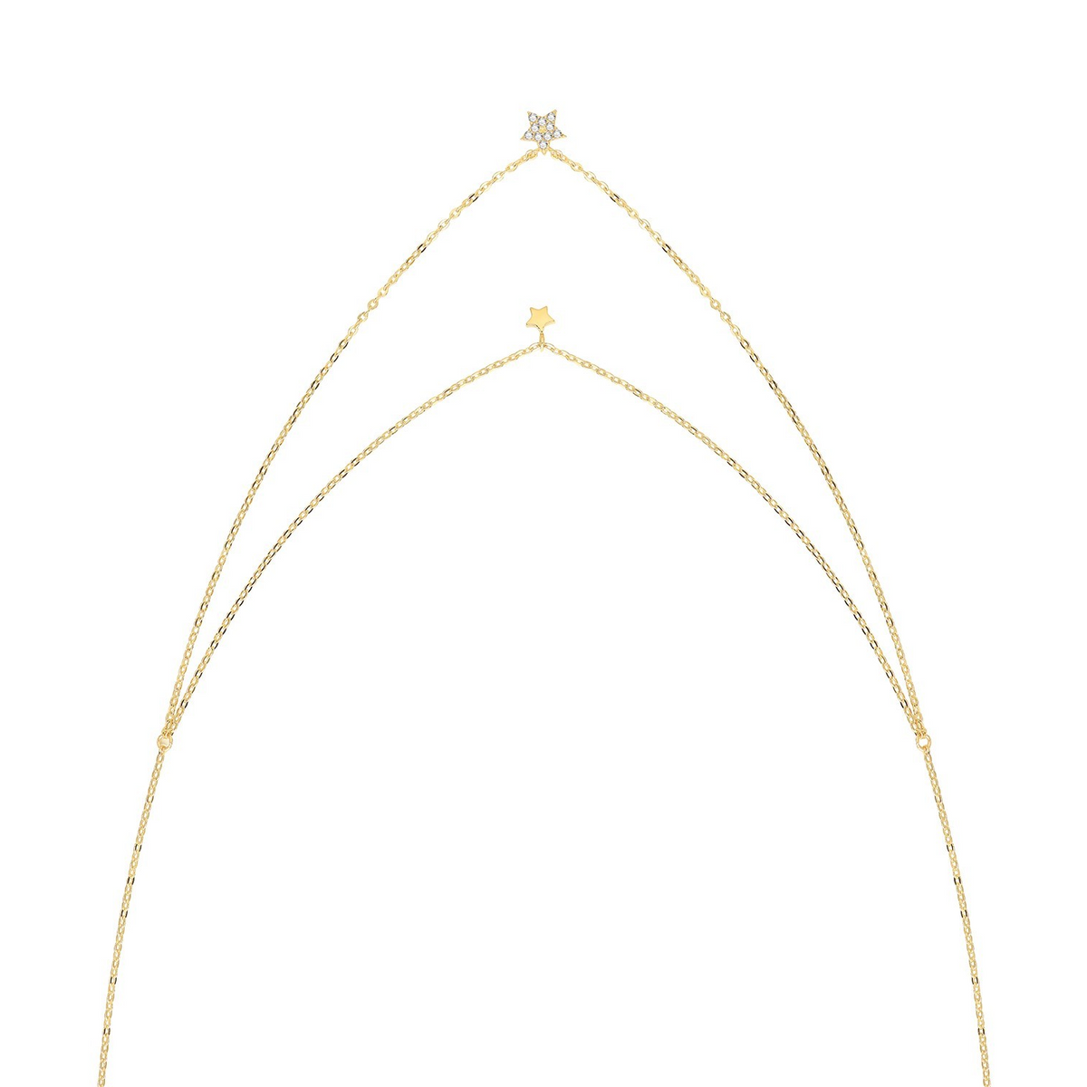 Pave Double Strand Star Necklace 9ct Yellow Gold 375 Hallmarked British Made