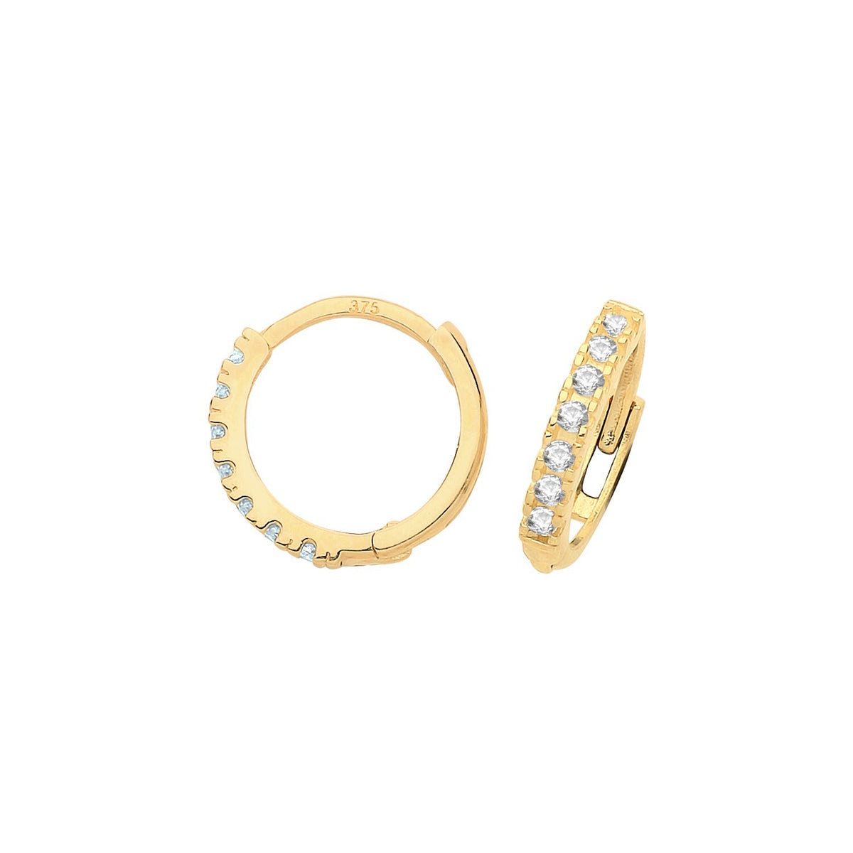 9ct Yellow Gold 5 Stone Hoop Earrings British Made 375 Hallmark Brand New Boxed