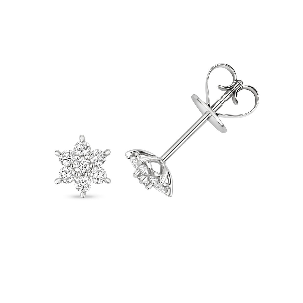 7 Natural Diamond Snowflake Earrings 18ct White Gold Hallmarked British Made