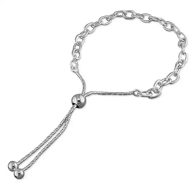 Oval Link Slider Bracelet Sterling Silver 925 Hallmarked Brand New 25cm
