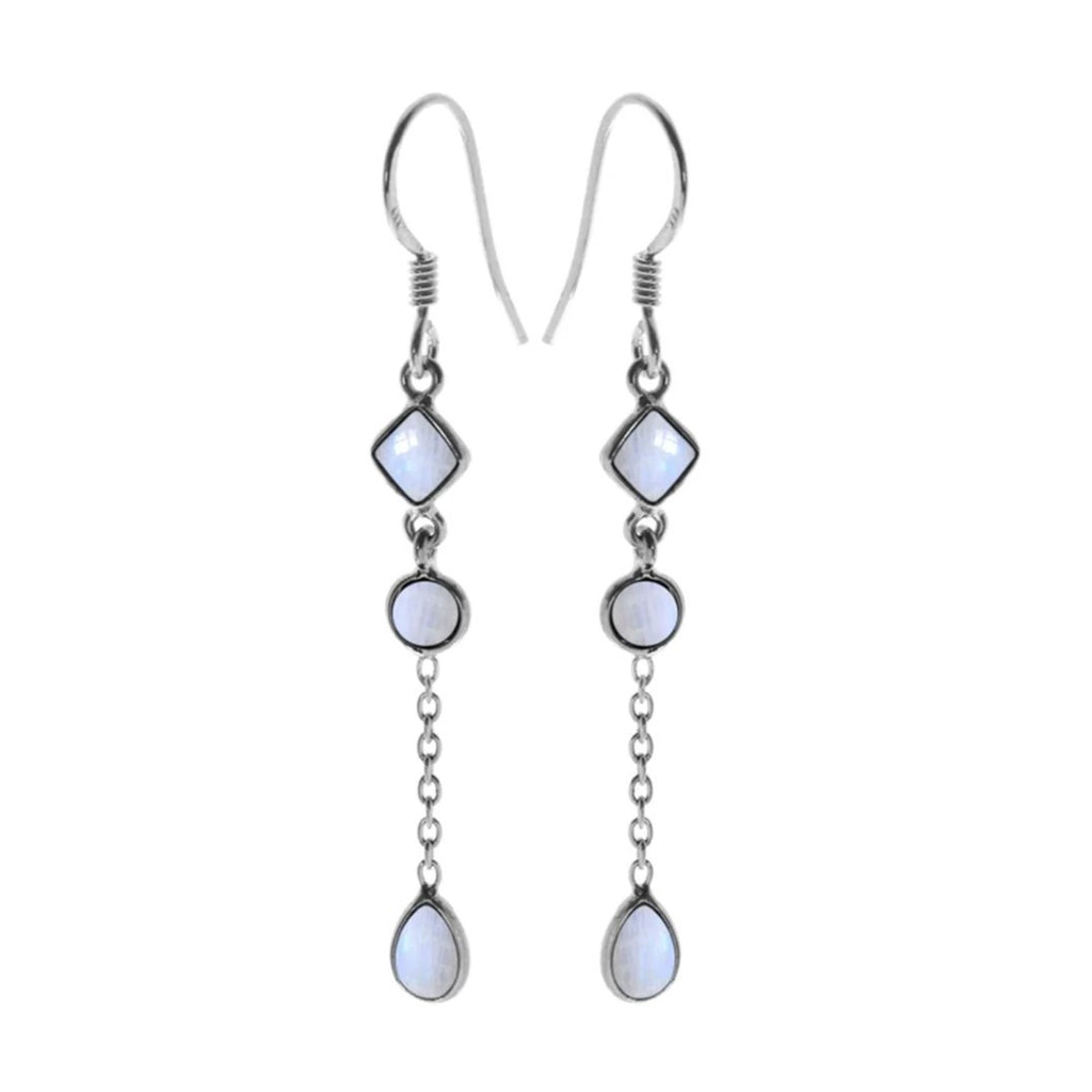 Natural Moonstone Chain Drop Earrings Sterling Silver 925 Hallmarked Brand New