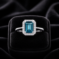 Halo Emerald Blue Topaz Diamond Ring 9ct White Gold 375 Hallmarked Sizes J - Q