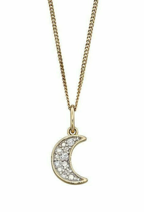Moon Diamond Pendant 9ct Yellow Gold Hallmarked British Made Brand New