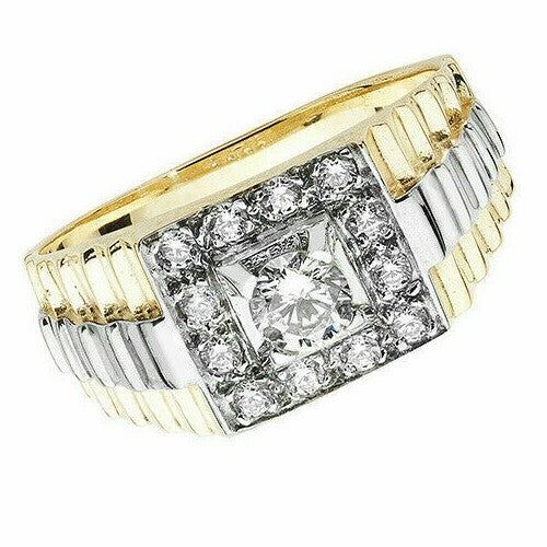 Men's Watch Strap Signet Ring 9ct yellow and White Gold Square Face Hallmarked