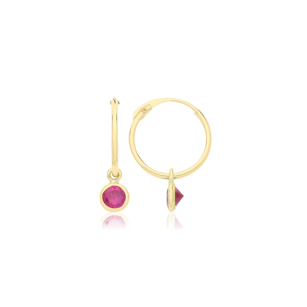 Hinged Sleeper Ruby Hoop Earrings 9ct Yellow Gold 375 Hallmarked Brand New