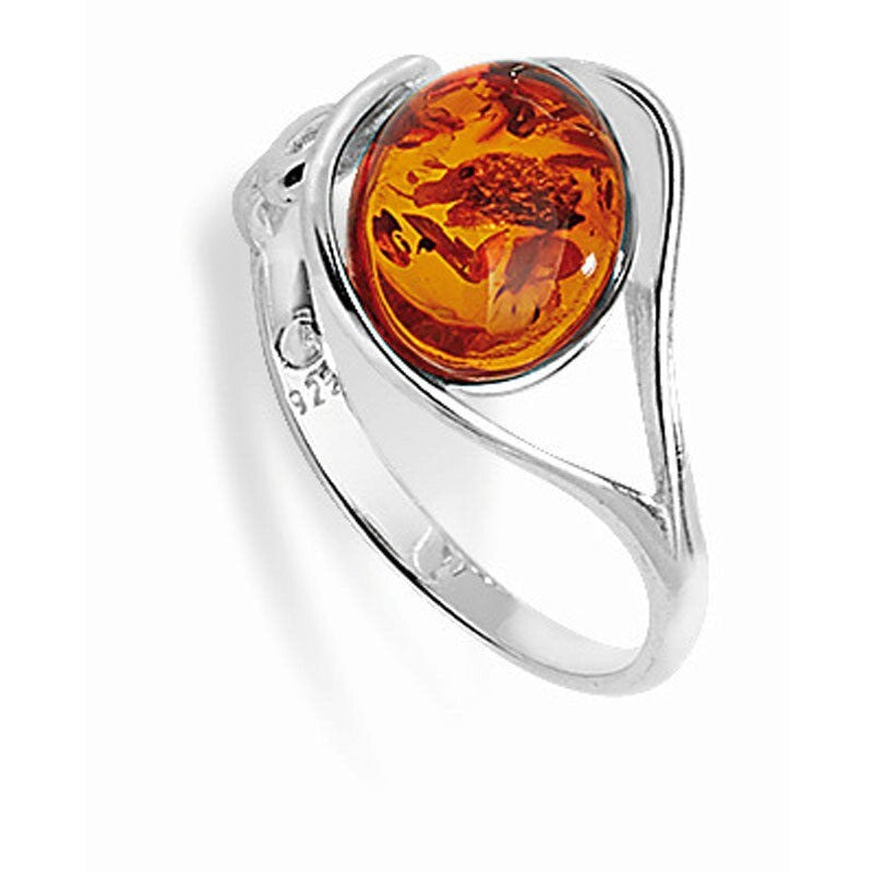 Timeless Oval Amber Ring Sterling Silver 925 Hallmarked Sizes J - R British Made