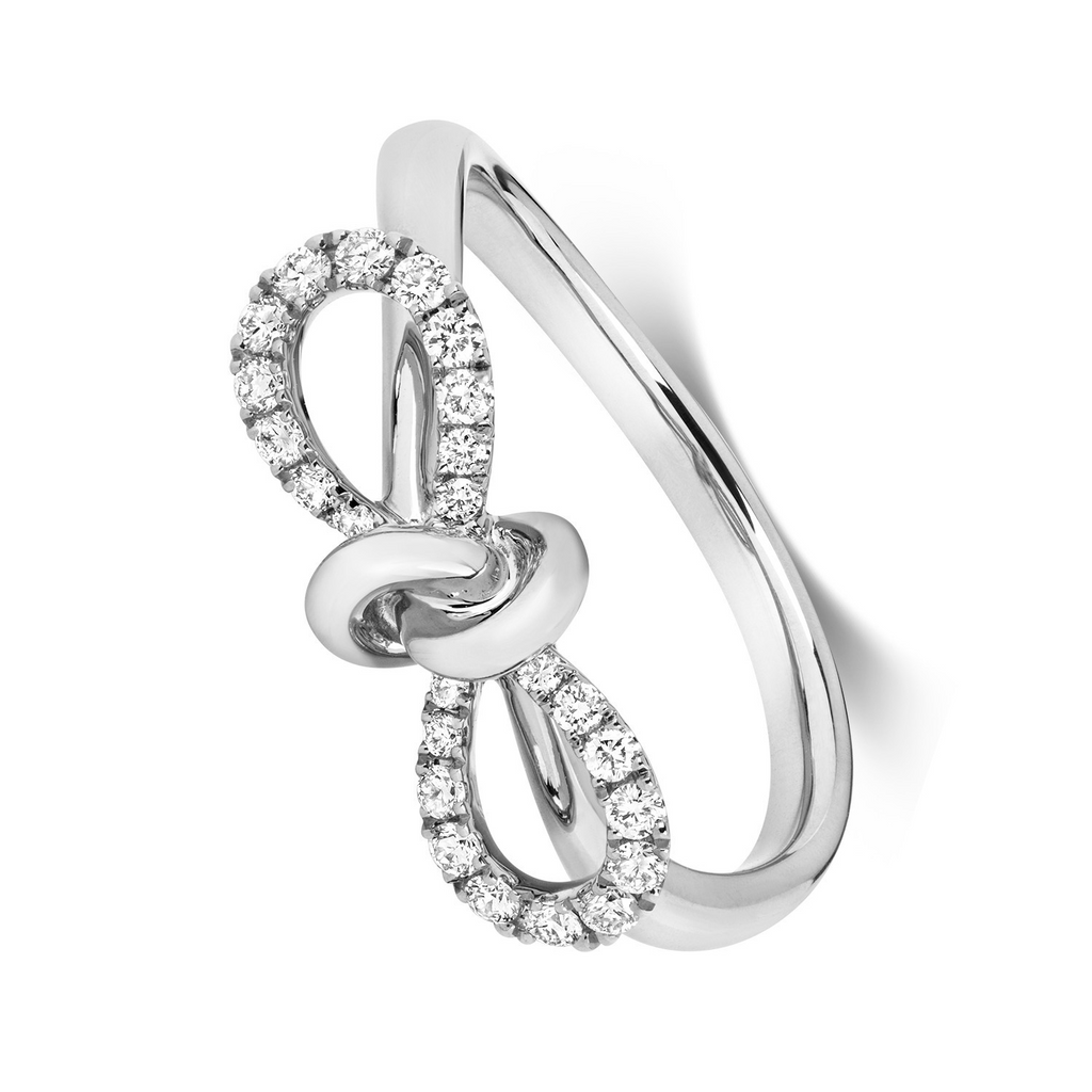 24 Natural Diamond Bow Ring 18ct White Gold Hallmarked Sizes J - Q