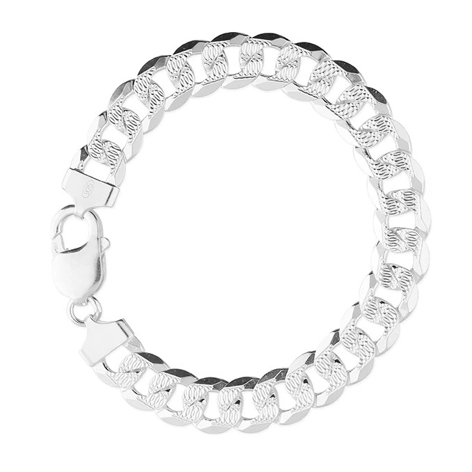 Gents Solid Sterling Silver DC Curb Chain Bracelet British Made 925 Hallmarked