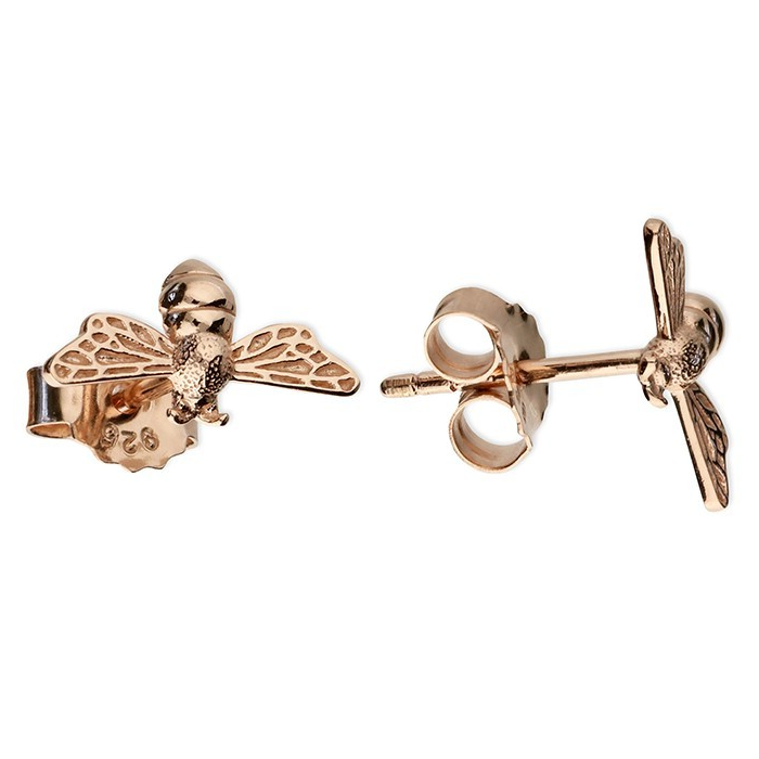 Bumble Bee Stud Earrings 18ct Rose Gold Plated Hallmarked British Made