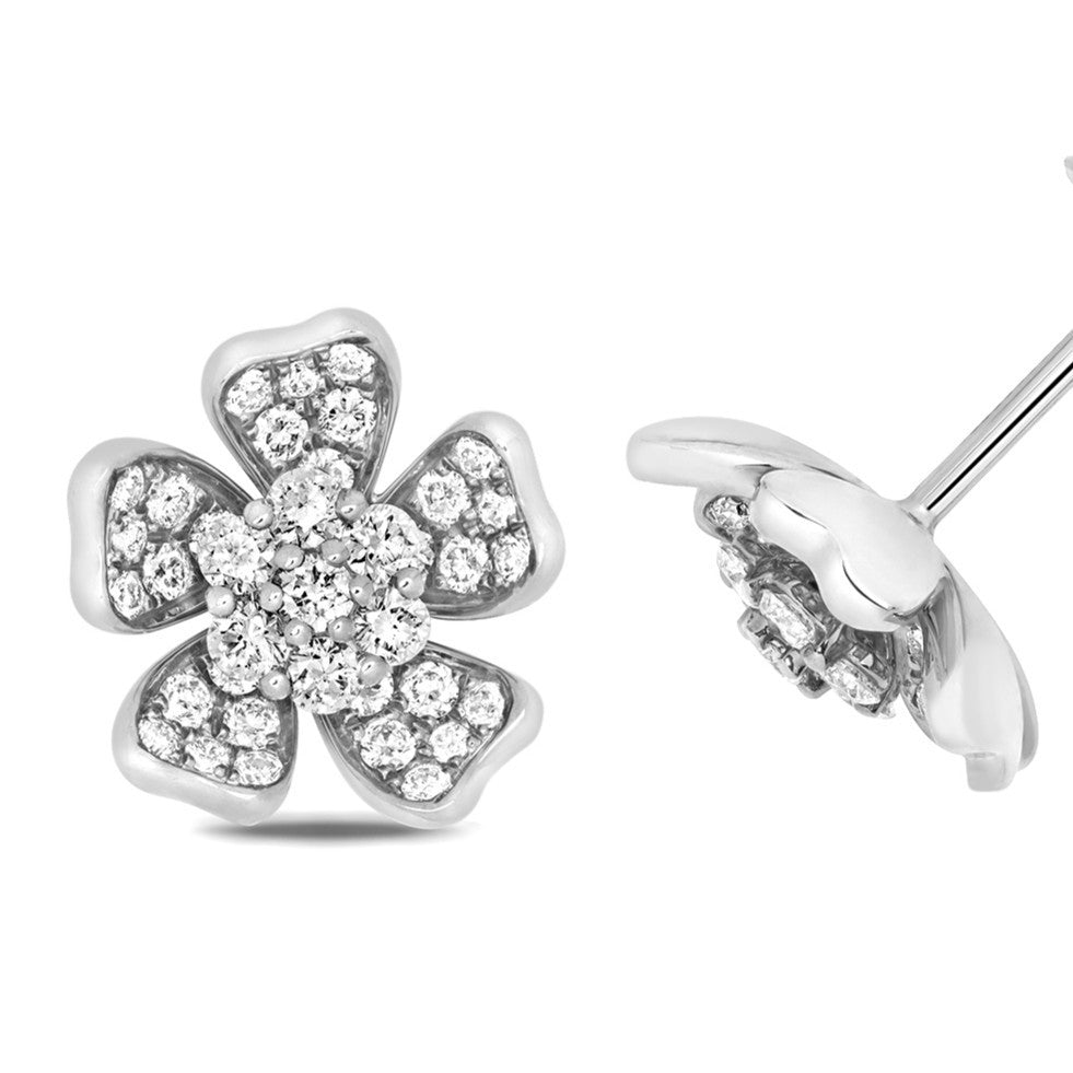 37 Natural Diamond Floral Stud Earrings 18ct White Gold Hallmarked British Made