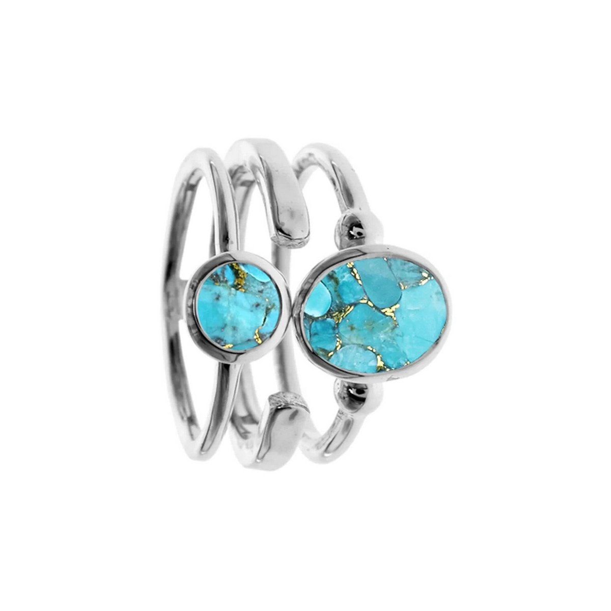 Triple Band Turquoise Ring Sterling Silver 925 Hallmark British Made Size K - T